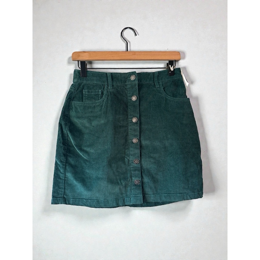 NWT Hollister Ultra High-Rise Corduroy Mini Skirt Teal Green Button Front M